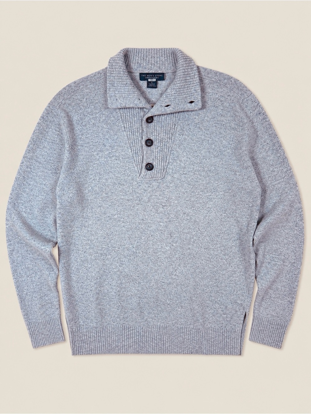 Bloomingdales Mens 100% Cashmere Button Pull Over Sweater Large Long Sleeve Grey